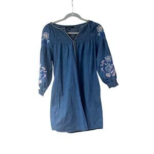 Romeo & Juliet Womens Embroidered Denim Blue Dress Sz S Boho Summer Cottagecore